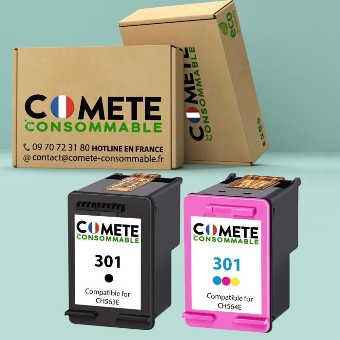 Pack de 2 Cartouches - 301 - NOIR COULEURS Encre Compatible Premium pour HP Officejet Envy Deskjet - Comète France