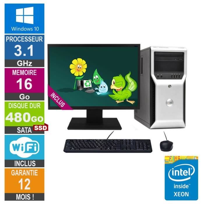 PC Dell Precision T1600 Xeon E3-1225 3.10GHz 16Go/480Go SSD Wifi W10 + Ecran 24