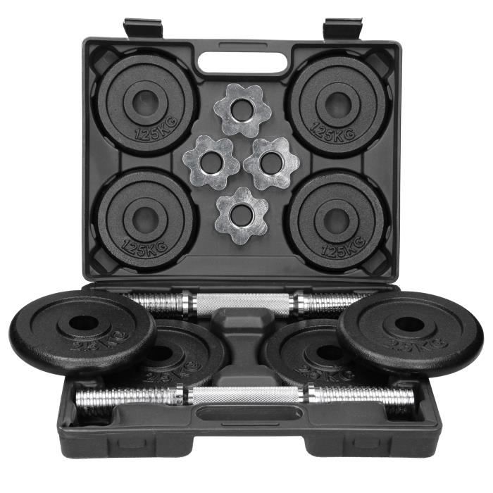 ECD Germany Kit d'Haltères Musculation 2x10kg Plaques de Poids en Fonte Barres d'Haltères en Acier Poignée Côtelée