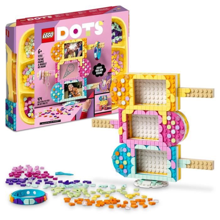 LEGO® 41956 DOTS Cadres Photo et Bracelet Crème Glacée, Activité Manuelle de Création de Pêle-Mêle et Bijoux, dès 6 ans