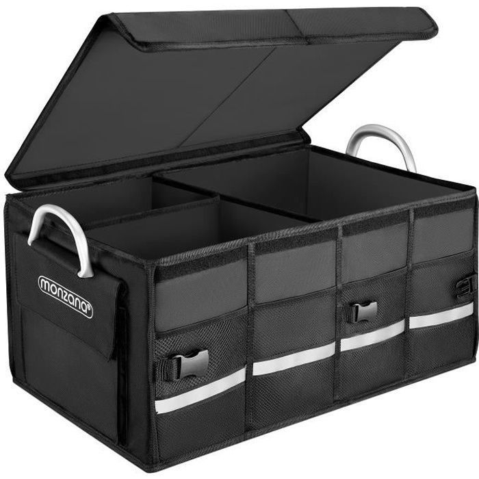 Organisateur de Coffre de Voiture Noir Couvercle 63l Rigide Pliable Parois renforcées Sac de rangement voiture