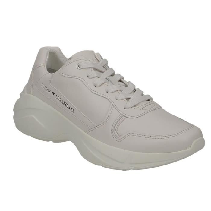 Basket Guess Homme Viterbo en cuir blanc.