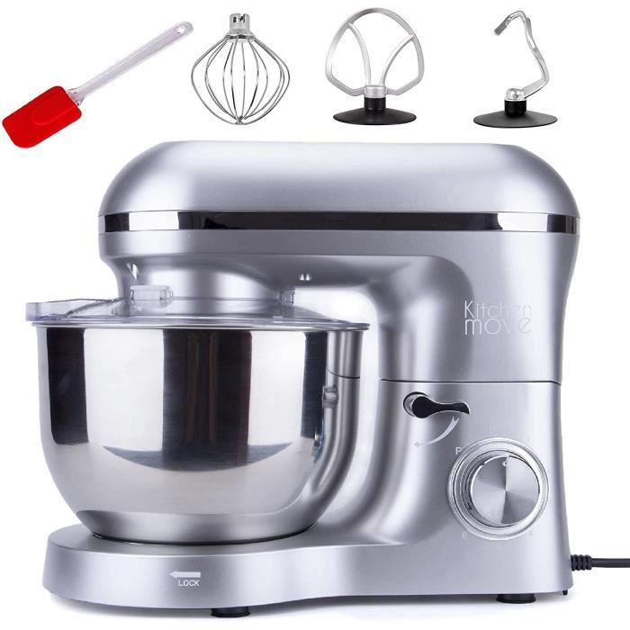 Robot patissier multifonction 6 vitesses + Bouton pulse 1500W bol 5.5L et accessoires VIPER Gris acier