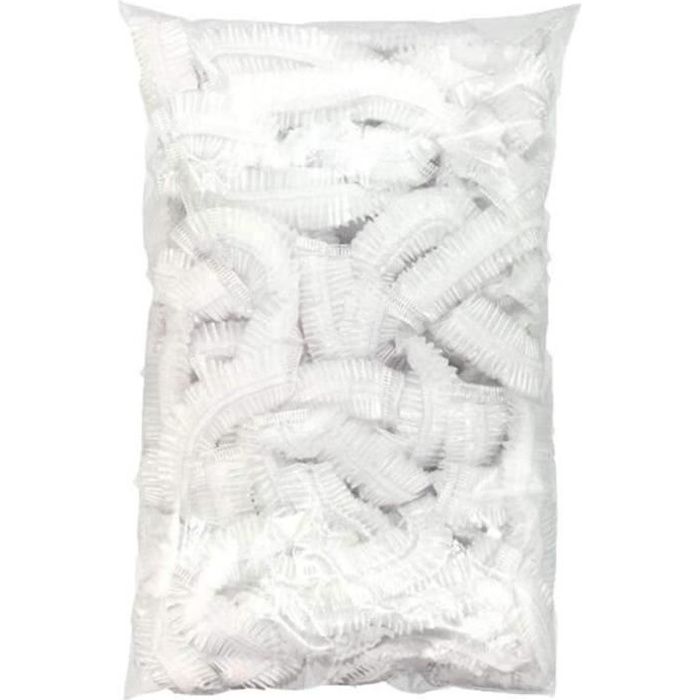 100 Charlottes plastiques Jetables Bonnet douche Protection Cheveux