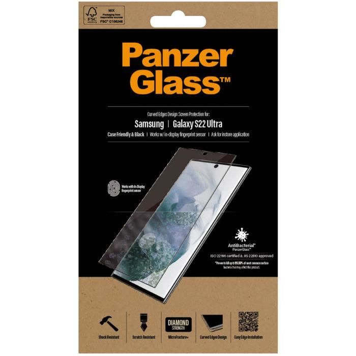 Protection d écran en verre trempé Case Friendly Anti-bactéries Samsung Galaxy S22 Ultra - Noir PanzerGlass