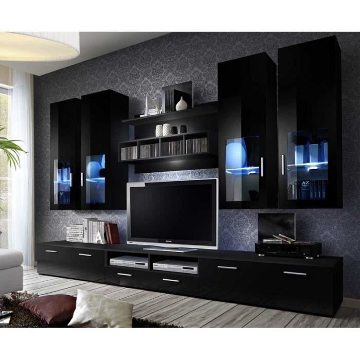 Meuble Tv Mural Design -lyra- 300cm Noir - Paris Prix
