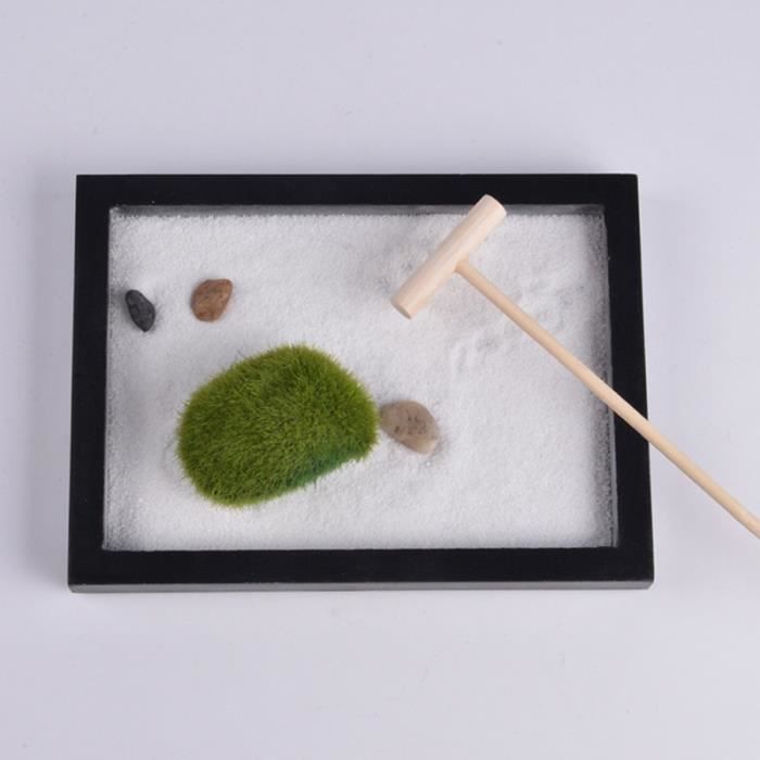 Petit plateau noir Zen Garden méditant Statue râteau bac à sable maison méditation Home Decor (noir) FONTAINE DE JARDIN