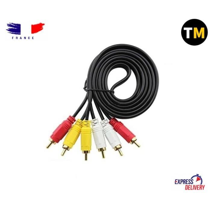 Cable audio video 3 rca mâle vers 3 rca mâle