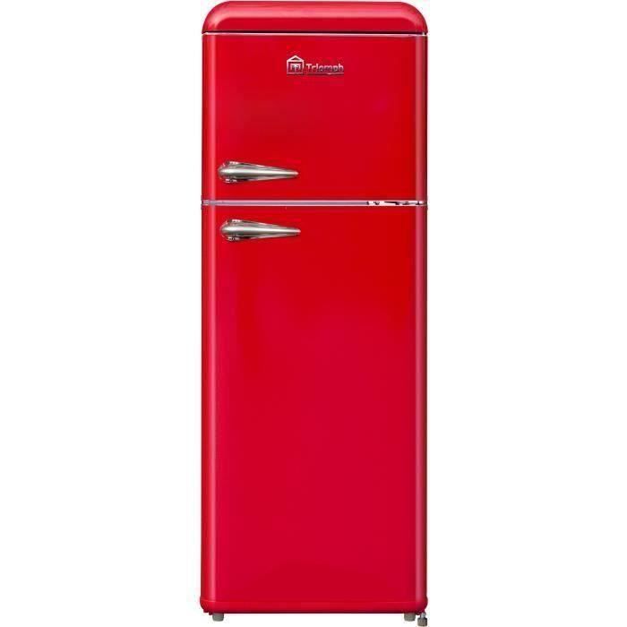 TRIOMPH TLDP208R - Réfrigérateur Vintage congélateur haut - 208L (157 + 51) - Froid statique - L 55 x H 147 cm - Rouge