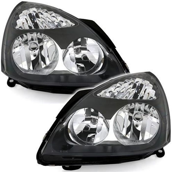 2 FEUX PHARE AVANT FOND NOIR RENAULT CLIO 2 PHASE 2 DE 06/2001 A 05/2005
