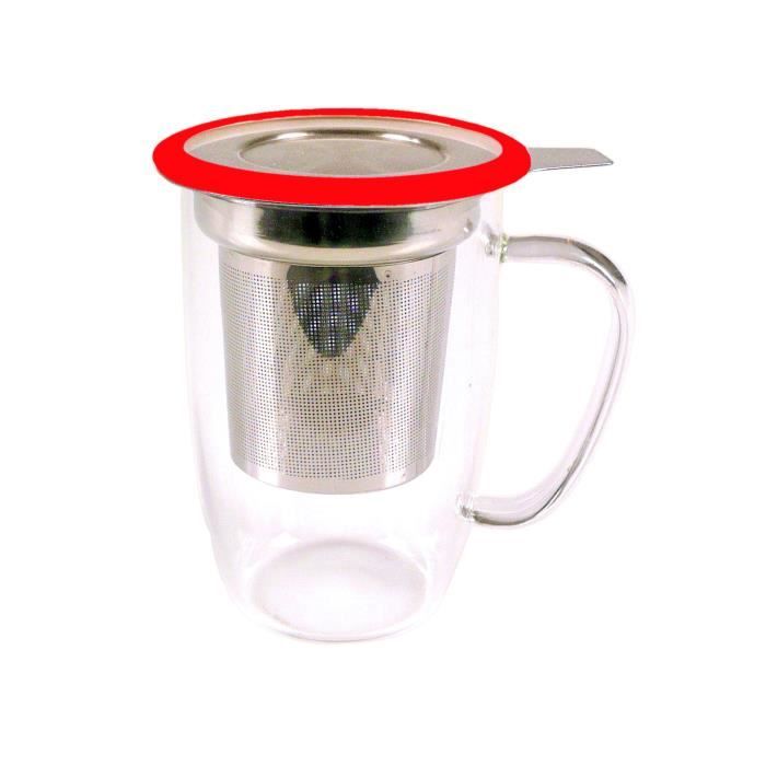 YOKO DESIGN Mug tastea en verre avec filtre inox coupelle - Coloris rouge - 450 ml