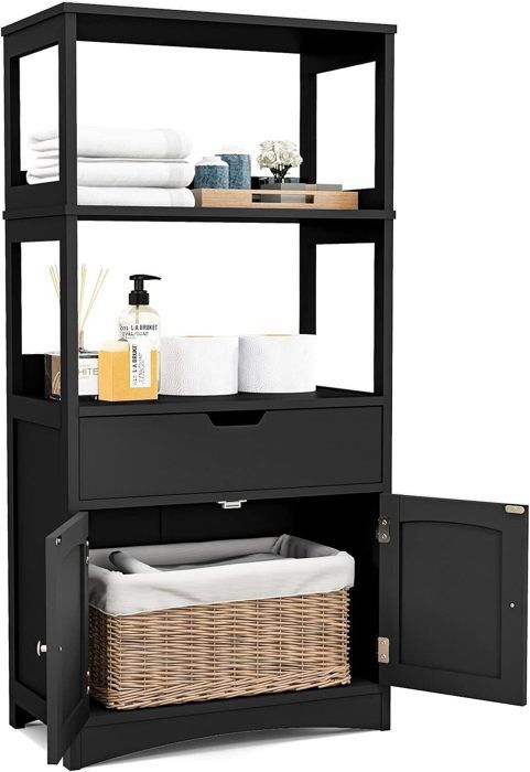 GIANTEX Meuble Salle de Bain avec Tiroir et 3 Etagères Placard à Portes pour CuisineChambre Salon 60x 325x 122 cmNoir
