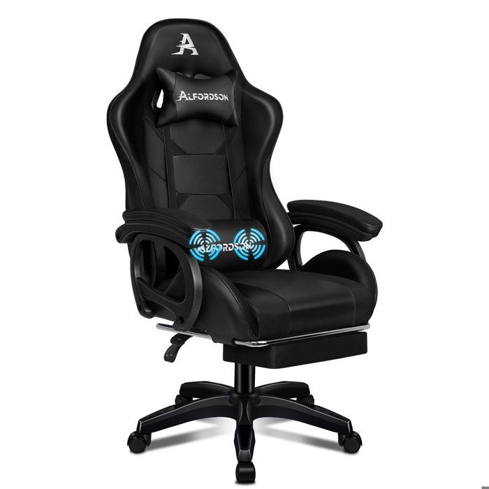 ALFORDSON Massage Gamingstoel, Computerbureaustoel met Voetsteun, Racing Gamerstoel, Draagvermogen 180 kg, Verstelbare Rugleuning 90-150°, Ergonomische PC-stoel, 360° Draaibaar, Stof, Grijs
