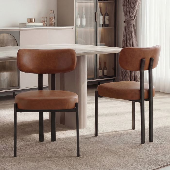 Wahson Chaises de Salle à Manger en Cuir PU Lot de 2 Chaise Salle a Manger Moderne Chaise de Cuisine sans Accoudoirs Marron