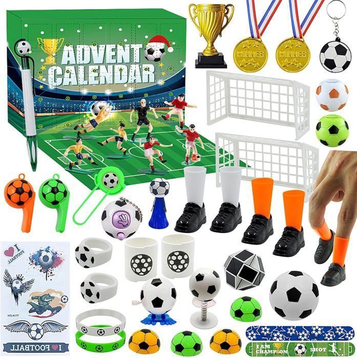 Calendrier De L'Avent Football 2024 - 24 Boîtes Cadeaux - Compte à Rebours Noël Pour Enfants Et Ados - Kit De Jeu - 7