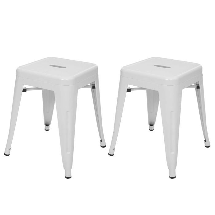 Lot de 2 tabourets bas en metal blanc design industriel empilable 04_0007480 Lot de 2 tabourets bas en metal blanc design industriel empilable 04_0007480