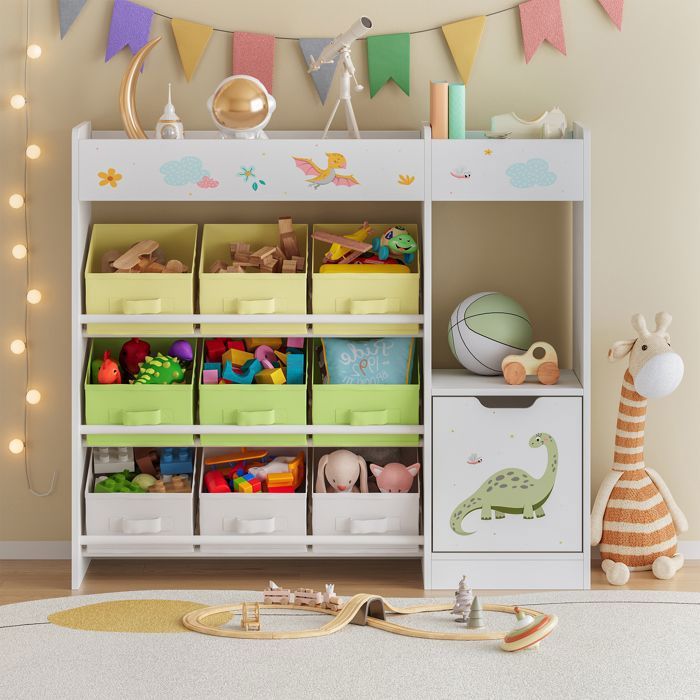 Étagère enfant Søndreland à motif dinosaure 80 x 90 x 30 cm blanc vert jaune