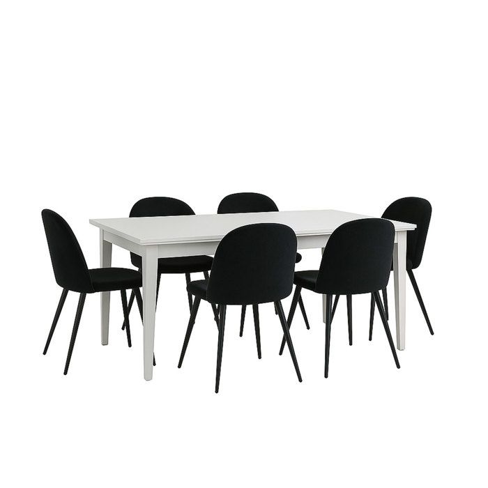 Venedig ensemble pour salle à manger table à manger blanc 95x180/276 avec 2 plateaux supplémentaires 6 chaises velours noir. Venedig ensemble pour salle à manger table à manger blanc 95x180/276 avec 2 plateaux supplémentaires 6 chaises velours noir.