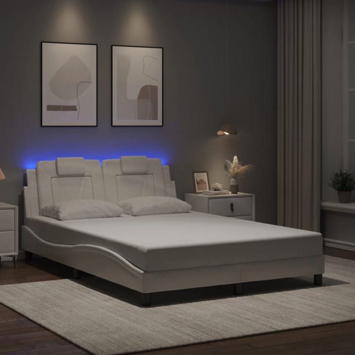 SALE 2025Structure/Cadre de lit avec LED - Lit 2 personnes - blanc 140x190 cm 26.87 Kg 5738
