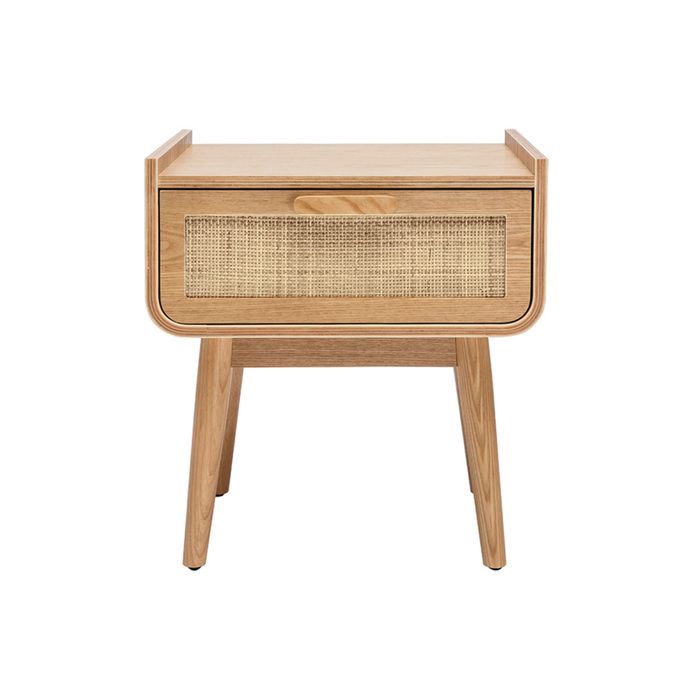 Miliboo - Table de chevet avec tiroir en bois clair frêne et cannage rotin ATHÈNE