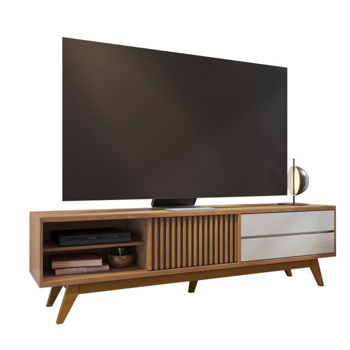 Meuble TV - VENEZA - Imitation Chêne et Blanc - 1 Porte - 2 Tiroirs - 3 Niches - 75 Pouces Meuble TV - VENEZA - Imitation Chêne et Blanc - 1 Porte - 2 Tiroirs - 3 Niches - 75 Pouces