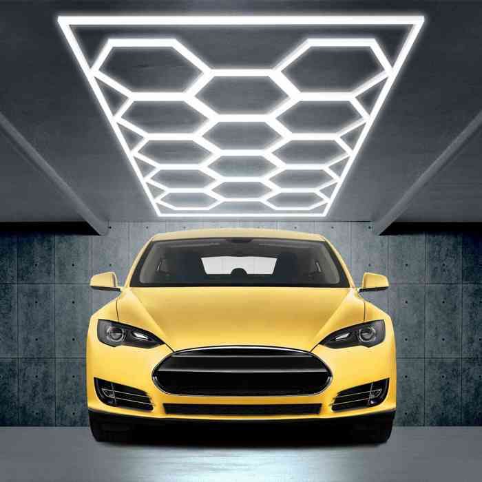Barberpub Lumière LED hexagonale pour le garage 3 niveaux de luminosité réglables 68970LM 6500K 14 grilles LP004N