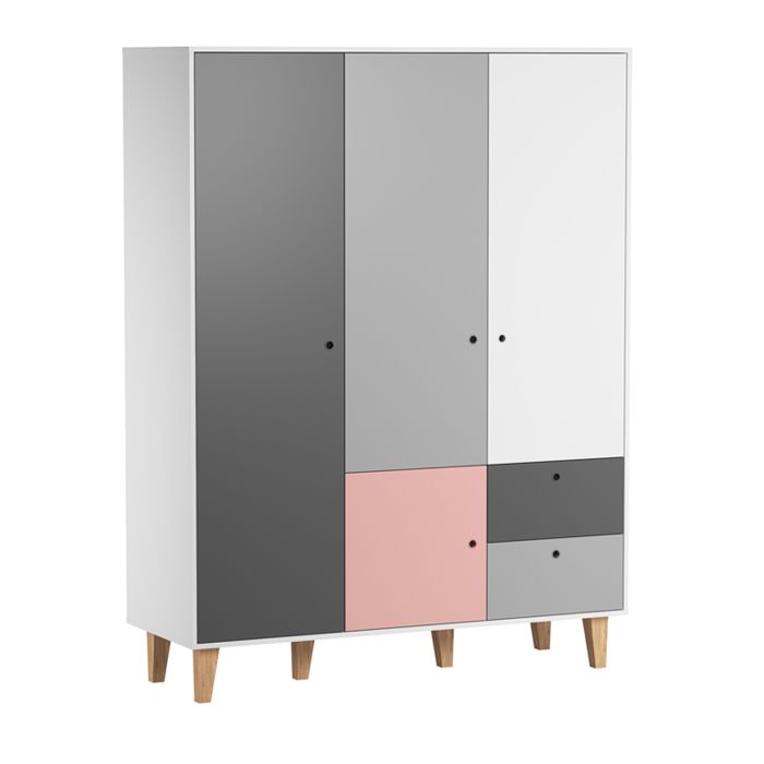 Armoire 3 portes Vox - 153 x 55 x 201.5cm - rose