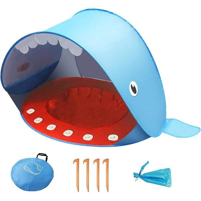 Tente De Plage Pop-Up Bébé Anti-UV Avec Mini Piscine - Abri Portable Requin Pour Plage, Parc Et Camping