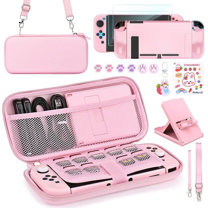 Kit Accessoires Nintendo Switch 17 en 1 – Pochette avec Étui de Protection Support Réglable et Housse de Transport - vue 2