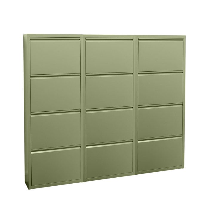 Pisa Armoire à chaussures à 12 rabats/portes en métal vert. Livré entièrement monté.