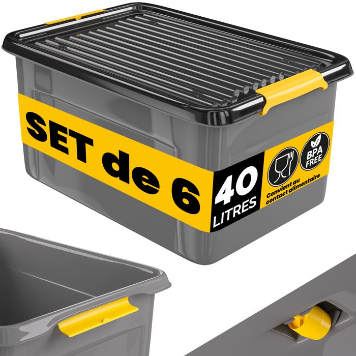 MONZANA® 6x Caisse de rangement 40 L robuste couvercle hermétique et roulettes empilable sans BPA gain de place caisse de rangement