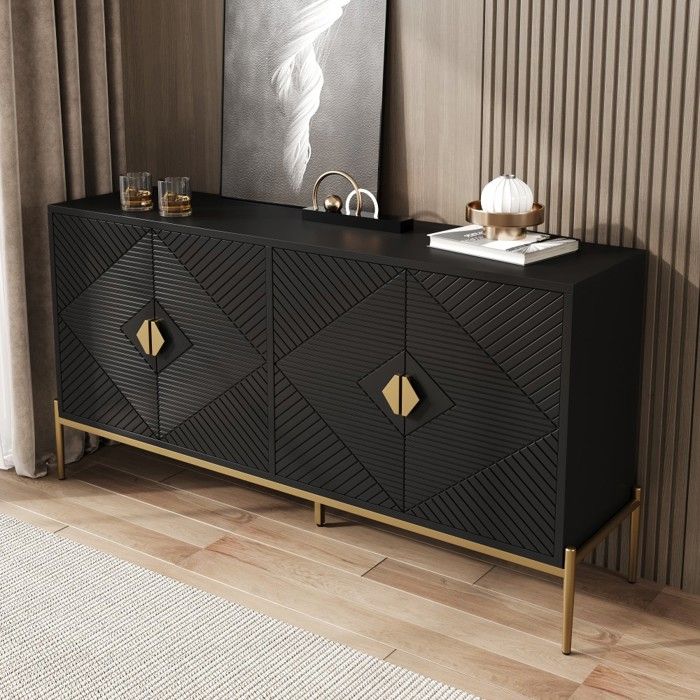 Buffet moderne 162 cm armoire rangement salon salle à manger commode entrée meuble TV 162 x 40 x 80 cm Noir