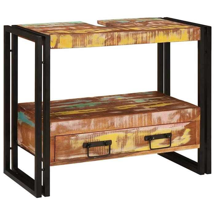 Meuble sous-vasque de salle de bain - vidaXL - Tiroir - Étagère - Bois massif de récupération - Fer - 71x33x58 cm