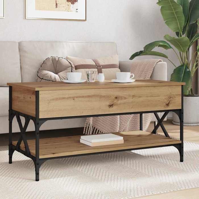 Table basse en bois dingénierie - vidaXL - Chêne artisanal - 100x50x50 cm - Avec 1 étagère - Convertible