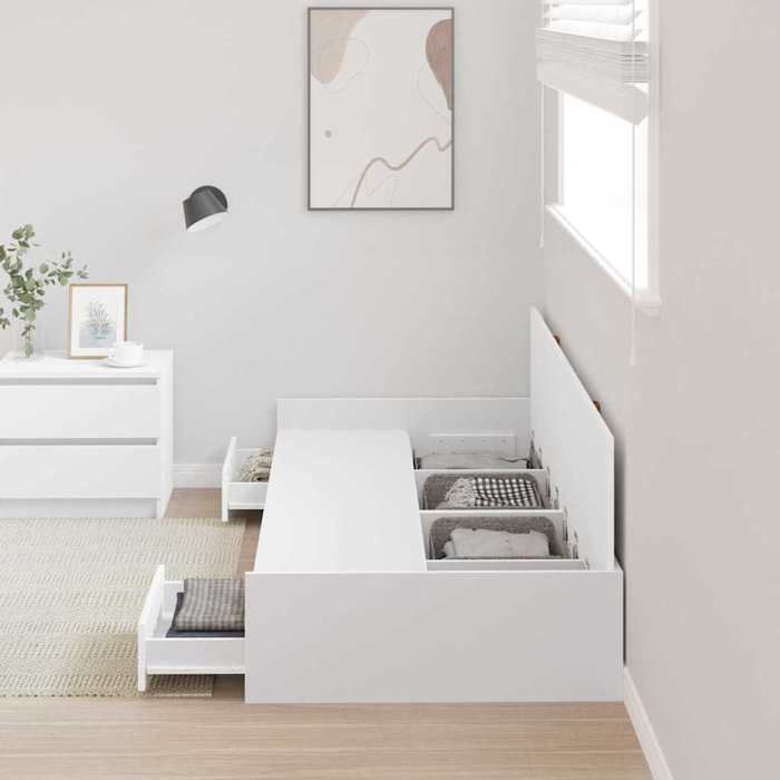 Structure de lit avec tiroir - UU - Blanc - 70x190 cm - Bois dingénierie - 193x765x28 cm - Tiroir intégré - Durable