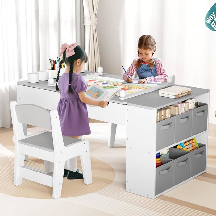 Ensemble Table et 2 Chaises en Bois Table dActivités Table et Chaise Enfant Groupe de Rangement