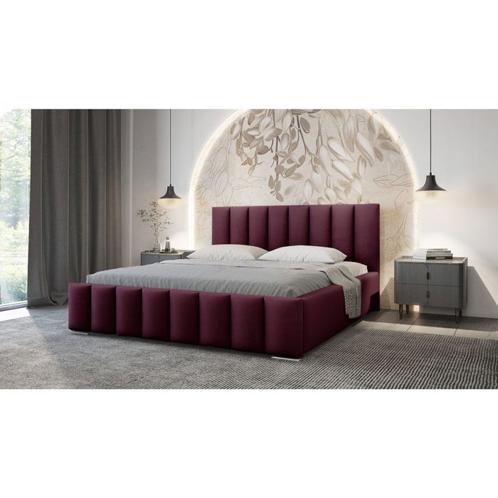 Cadre de lit avec coffre NEO en velours - Violet - Dimensions du couchage : 160 x 200 cm