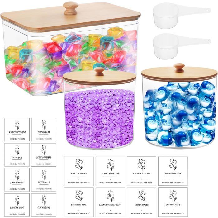 Lot de 3 Boîtes de Rangement à Linge avec étiquettesGrande Capacité Durable Boite Lessive avec 2 CuillèresBoîte à Détergent