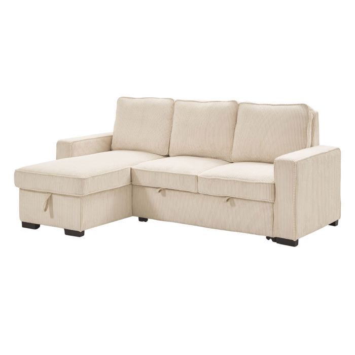 Canapé dangle gauche convertible avec 1 coffre velours côtelé beige - NAPOLINO Canapé dangle gauche convertible avec 1 coffre velours côtelé beige - NAPOLINO
