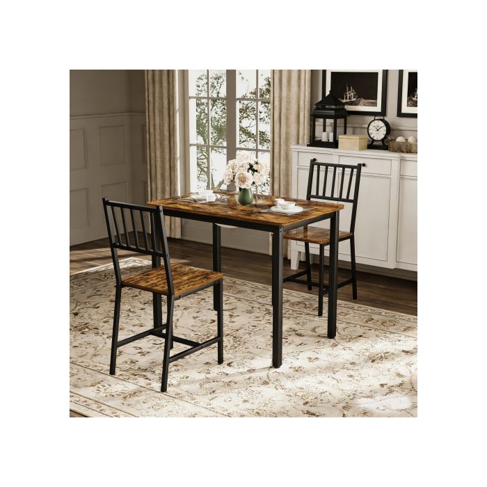 Ensemble Table à Manger avec 2 Chaises - Style Industriel - rectangle-2 Personnes - 90x60x75.5cm - Marron Rustique+noir - NFHVlo
