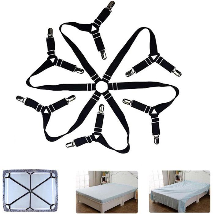 6 sangles élastiques réglables noires pour draps pinces croisées matelas twin/queen/king