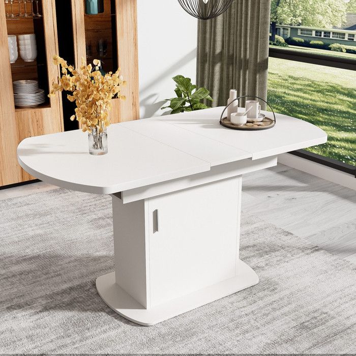 Table à manger ovale extensible avec espace de rangement table moderne minimaliste et polyvalente blanche