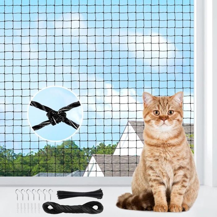 Filet de protection pour chat - Unbrand - Renforcé - 3x8m - Sans perçage - Crochet de fixation - Convient aux balcons