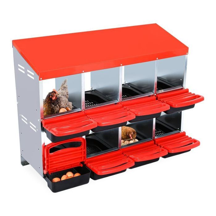 AFF PONDOIR-Boîte à Pondoir Métal 8 Compartiments Sans Pieds Structure Acier Galvanisé Design Inclinable Collecte Œufs rouge