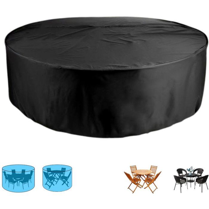 Housse de protection mobilier de jardin ronde Noir 142x68 cm pour table haute et chaises extérieur terrasse balcon