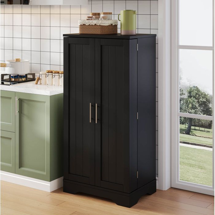 Armoire haute cuisine 2 portes avec LED sensoriel étagère réglable pour cuisine et salon noir 120×60×40 cm - UVRION