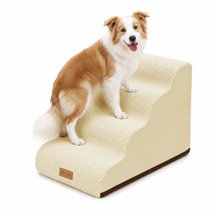 VOUNOT® Escalier pour chien et chat à 4 marches en mousse haute densité - antidérapante déhoussable lavable - 72x40x50cm beige VOUNOT® Escalier pour chien et chat à 4 marches en mousse haute densité - antidérapante déhoussable lavable - 72x40x50cm beige