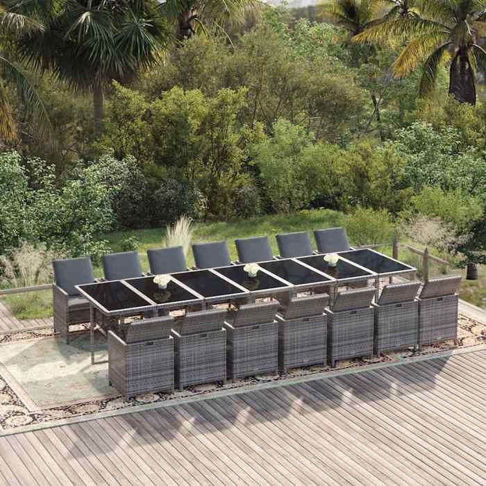 Maison Exclusive - Ensemble à manger de jardin coussins 15 pcs Résine tressée Gris