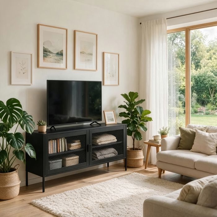 Meuble TV en métal 120cm noir TOM