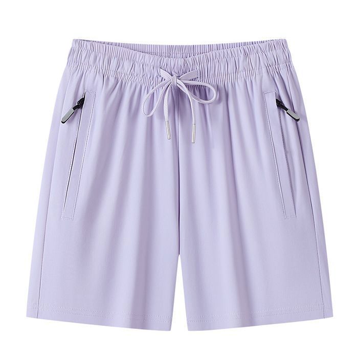 Short de Sport Femme Taille Elastique Séchage Rapide Short Été Avec Poches Zippées Pour Jogging Running Fitness - Taille EU - Violet